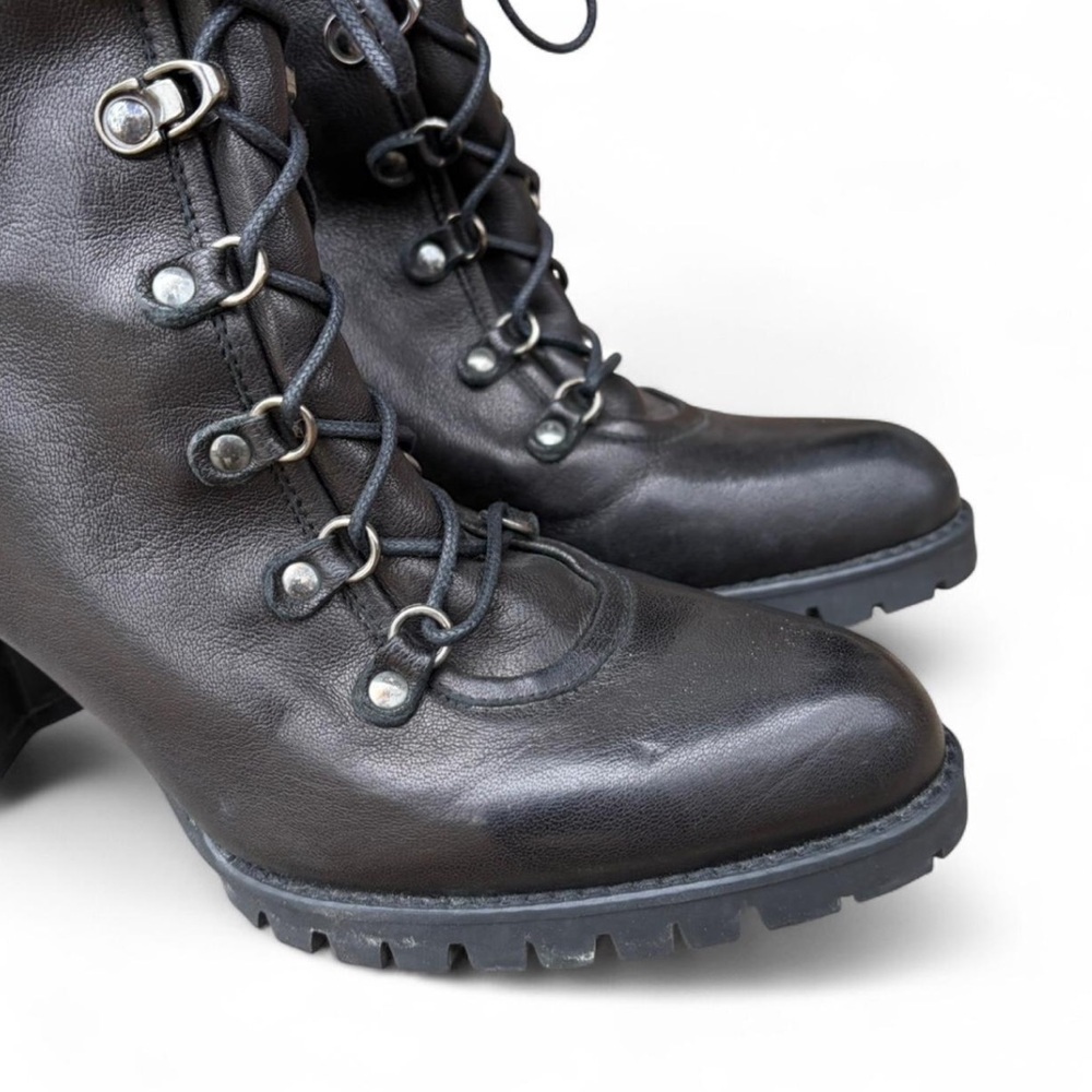 Stuart Weitzman Black Leather Heeled Lace Up Combat Ankle Boot Size 8 - Picture 5 of 8